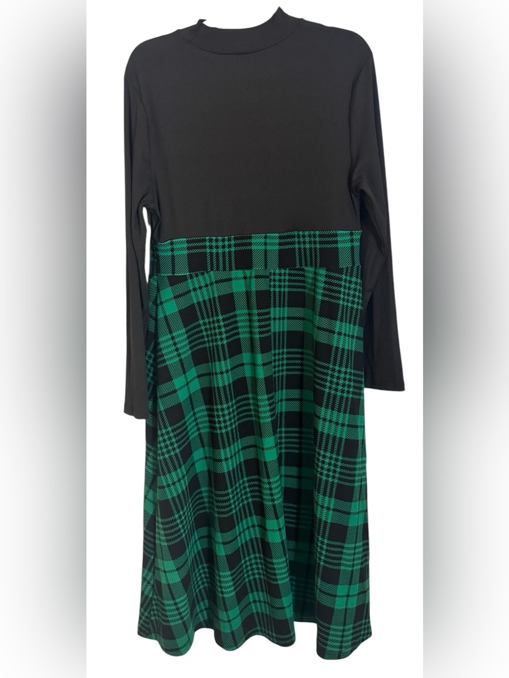 SHEIN Black Top with Green Plaid Midi Dress - Picture 2 of 5